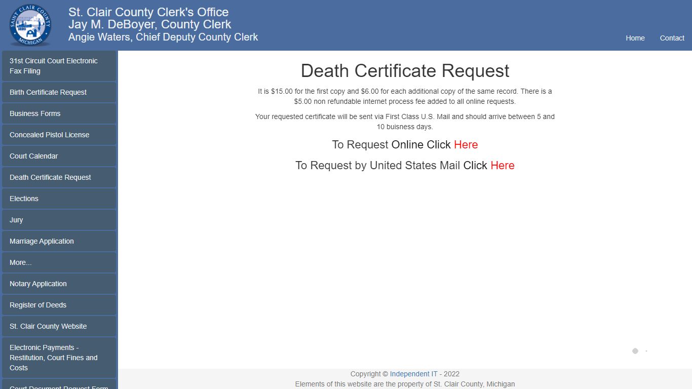 Death Certificate Request - St. Clair County Clerk's Office